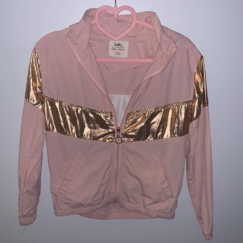 Girls Pink Lightweight Zip Jacket EUC size 14 (L)